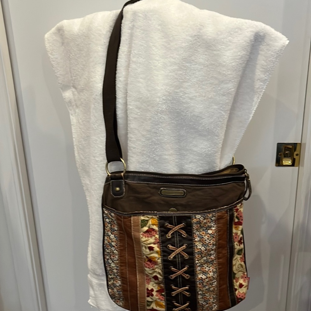 Y2K UNIONBAY Brown Floral Patchwork Crossbody Bag